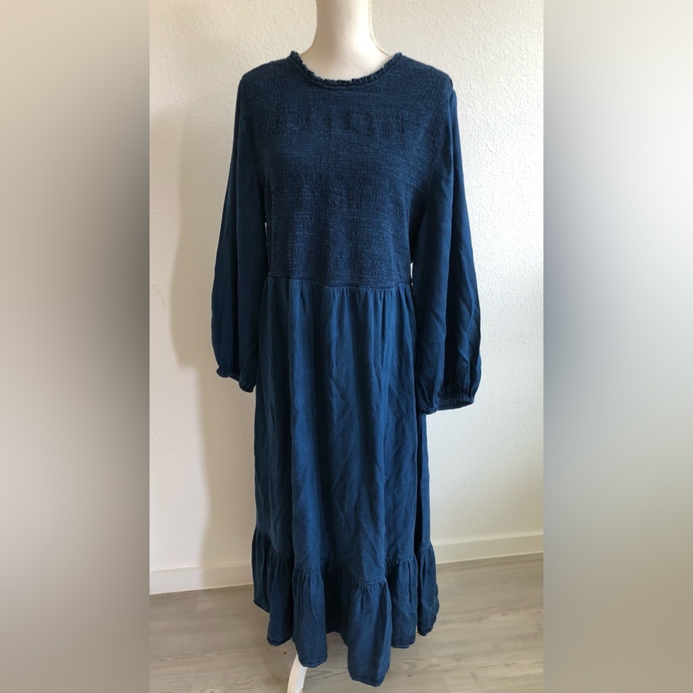 Old Navy Blue Ruffled Maxi Dress with Bishop Sleeves XL